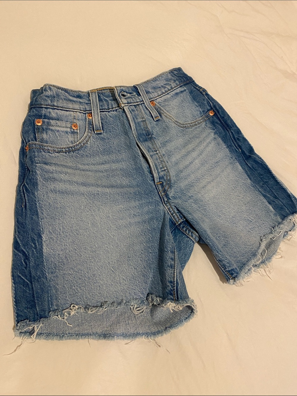 Levi's Two-Tone Light Blue Denim Cutoff Shorts